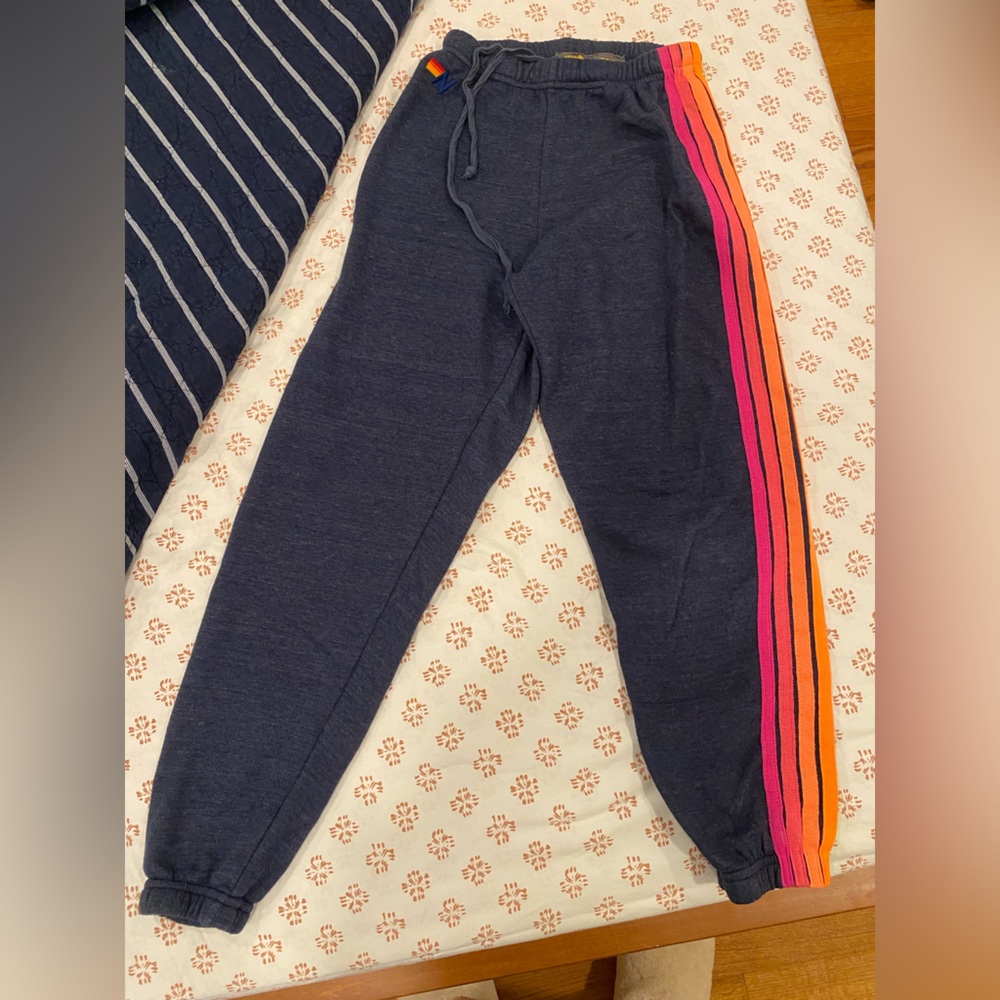 Aviator Nation Gray Joggers with Pink and Orange Accents